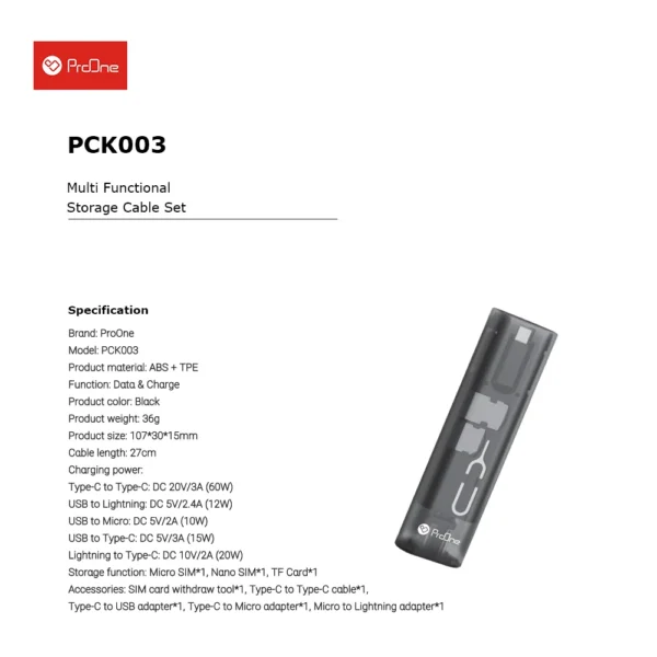 کابل تبدیل USB-C به USB-C / لایتنینگ / USB / microUSB پرووان مدل PCK003 طول 0.27 متر