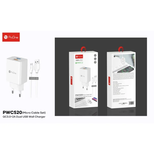 شارژر دیواری پرووان مدل PWC520 به همراه کابل تبدیل microusb