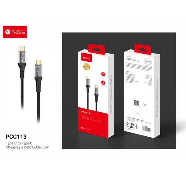 کابل تبدیل USB-CبهUSB-C پرووان مدل PCC113 60W PD طول 1متر
