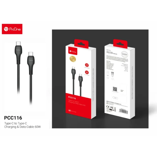 کابل USB-C پرووان مدل PCC116 60W PD طول 1متر