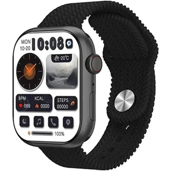 ساعت هوشمند مدل hk10 pro-b، سایز ۴۵، دارای قابلیت های کنترل موسیقی، شمارنده ضربان قلب، گام شمار، قابلیت مکالمه مستقیم، پشتیبانی از زبان فارسی، GPS،  بند سیلیکون