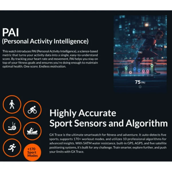 ساعت هوشمند 53 میلی‌متری گلوریمی مدل GX TRACE با بند سیلیکونی
