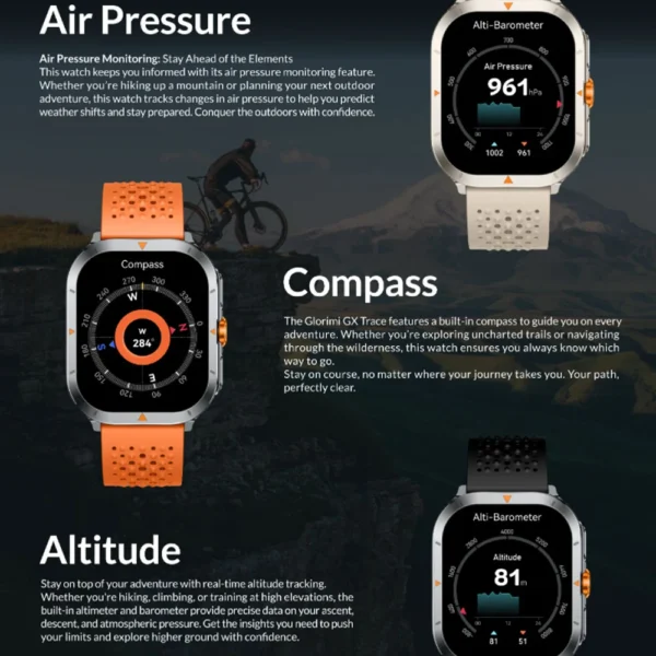 ساعت هوشمند 53 میلی‌متری گلوریمی مدل GX TRACE با بند سیلیکونی