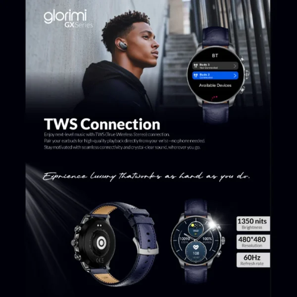 ساعت هوشمند 47 میلی متری گلوریمی مدل GX CLASSICFIT (LIMITED EDITION) بند چرمی