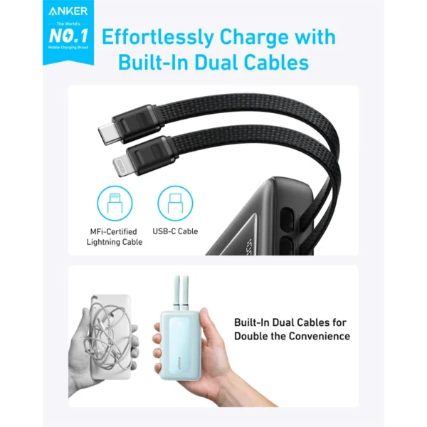 پاوربانک انکر مدل A1681 ظرفیت 20000 میلی آمپر ساعت به همراه کابل لایتنیگ و کابل USB Type-C