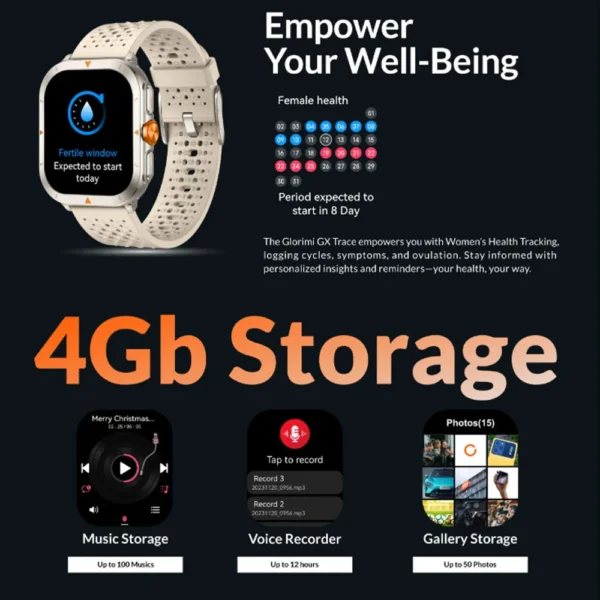 ساعت هوشمند 53 میلی‌متری گلوریمی مدل GX TRACE با بند سیلیکونی