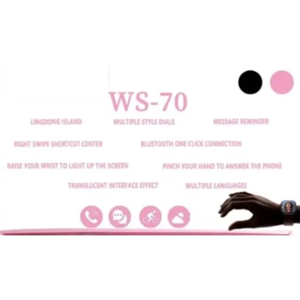 ساعت هوشمند مدل WS 70 Mini دارای قابلیت پشتیبانی از زبان فارسی در منو و سیستم عامل به همراه بند سیلیکونی