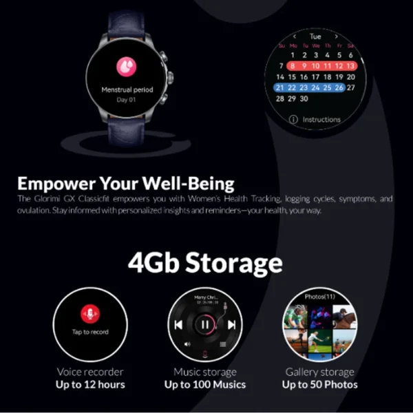 ساعت هوشمند 47 میلی متری گلوریمی مدل GX CLASSICFIT (LIMITED EDITION) بند چرمی