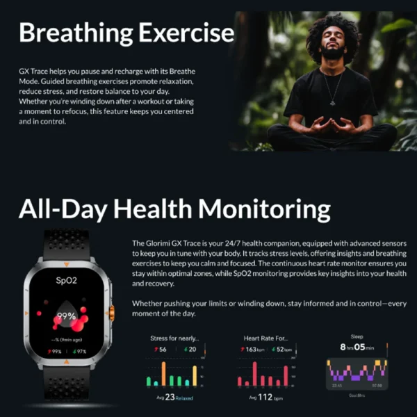 ساعت هوشمند 53 میلی‌متری گلوریمی مدل GX TRACE با بند سیلیکونی