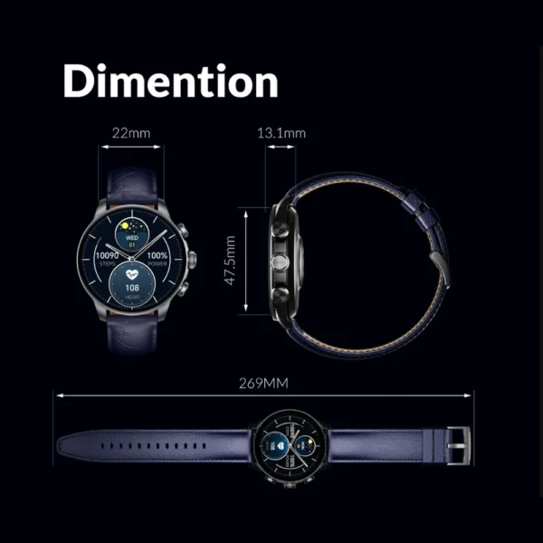 ساعت هوشمند 47 میلی متری گلوریمی مدل GX CLASSICFIT (LIMITED EDITION) بند چرمی