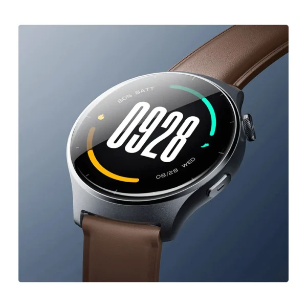 ساعت هوشمند میبرو مدل Watch Lite 3 مناسب برای ورزش، روزمره، رسمی، دارای قابلیت‌های صفحه نمایش رنگی و لمسی، قابلیت مکالمه از طریق بلوتوث، بند چرم، فرم صفحه دایره