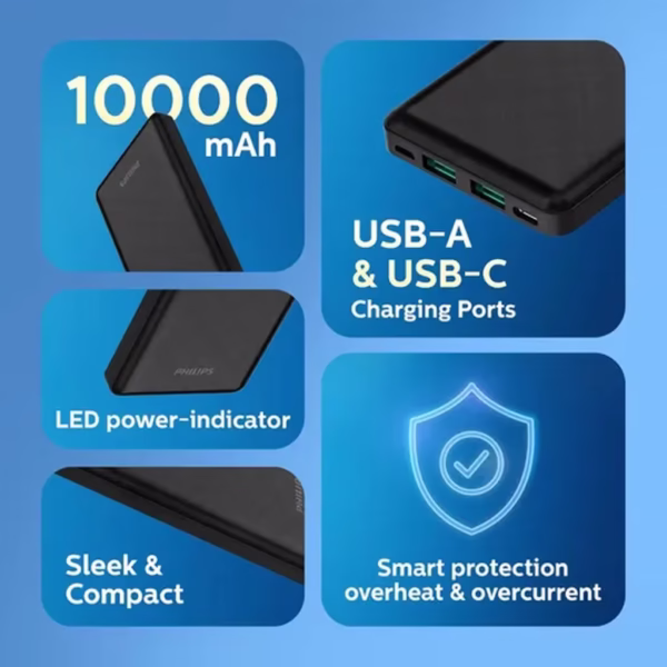 پاوربانک فیلیپس مدل DLP7790HB ظرفیت 10000 میلی آمپر ساعت